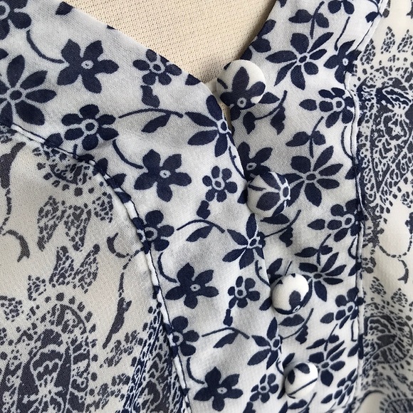 Zac & Rachel White Blue Semi-sheer Tunic Top L - Picture 4 of 5